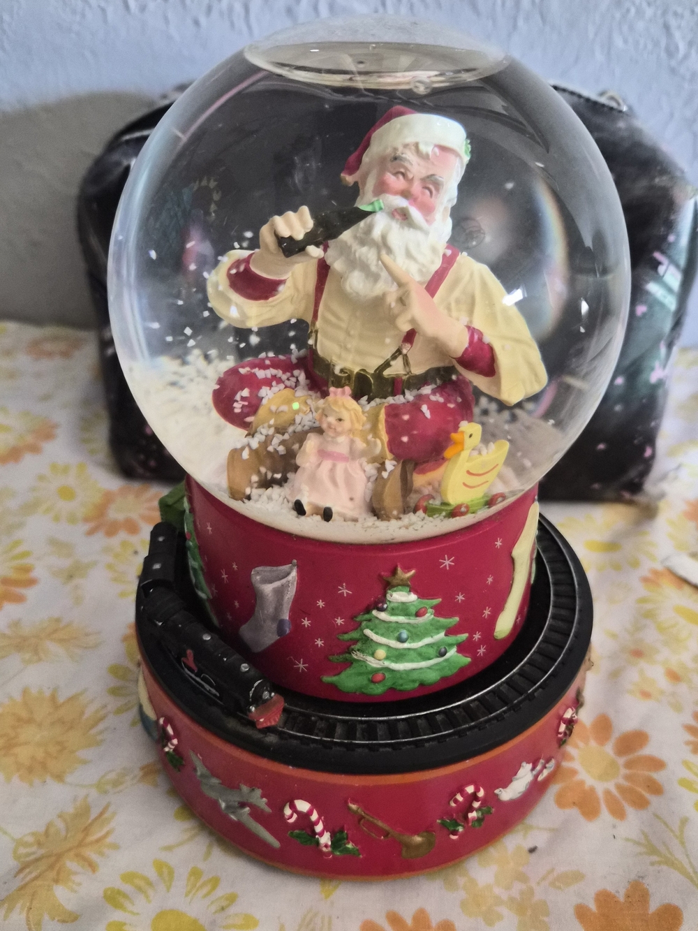Festive Red Santa Snow Globe Holiday Decoration